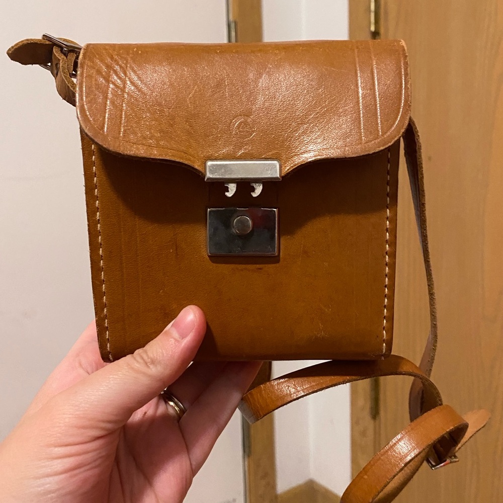 Brown Leather Crossbody Camera Bag Polaroid Vintage